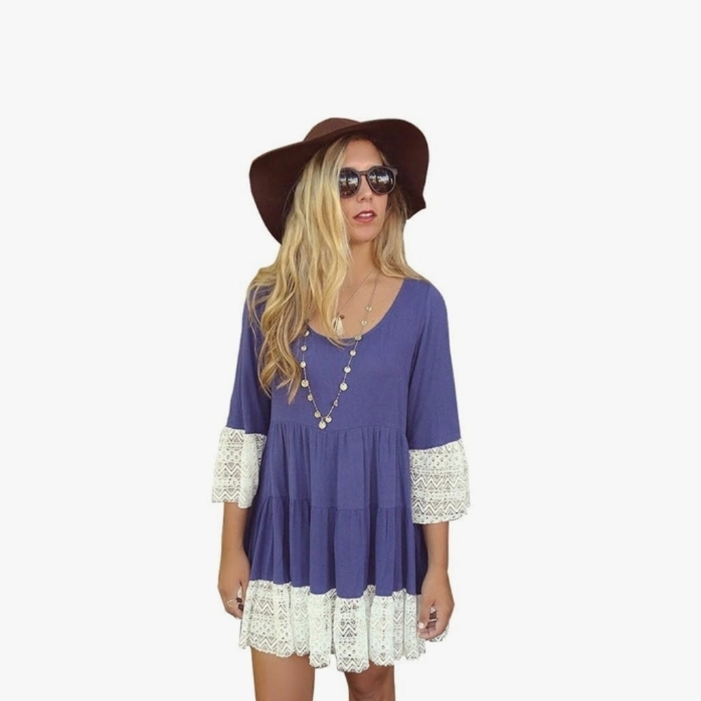 Purple Tunic Dress Lace Boho Size XL